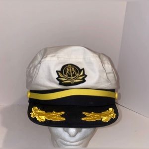 Vintage Broner White Nautical Ship's Captain Novelty Snapback Hat Adult OSFA